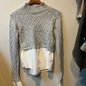 Maeve Gray Cable Knit Sweater with White Layer